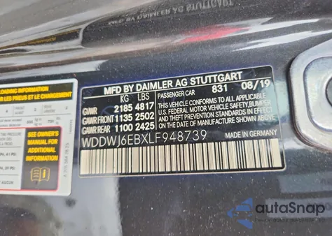 2020 Mercedes-Benz C 43 Amg z USA, uszkodzony, nr VIN WDDWJ6EBXLF948739